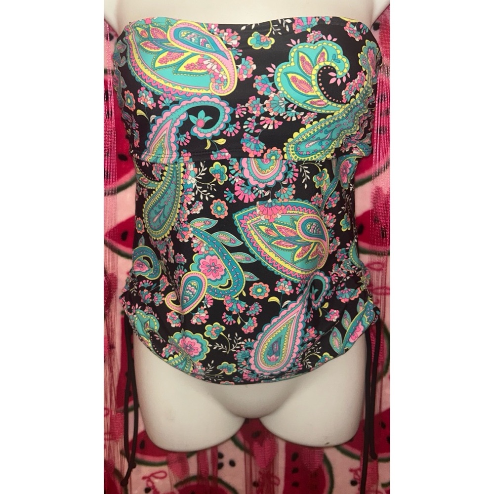🩷💚 Arizona Jean Company Paisley Swim Tube Top with Adjustable Ruching